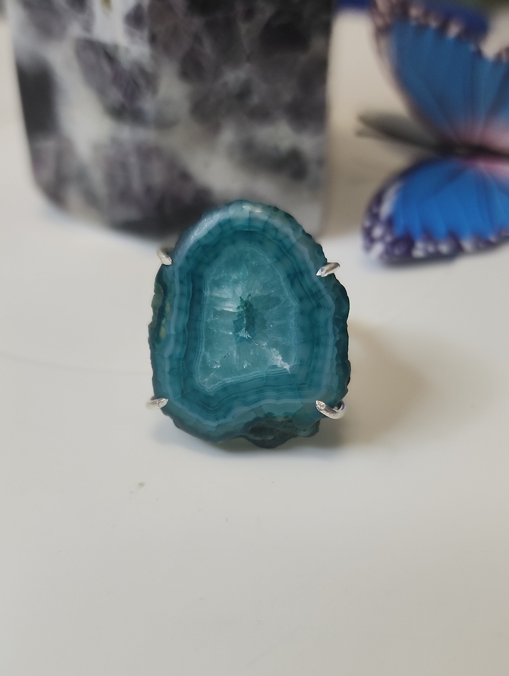 Teal Agate Druzy Statement Ring